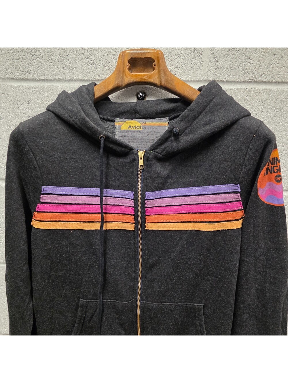 Aviator Nation x Animal Kingdom 5 Stripe Hoodie M Promo TNT Zip Up Sweater 21x26 - Picture 1 of 10